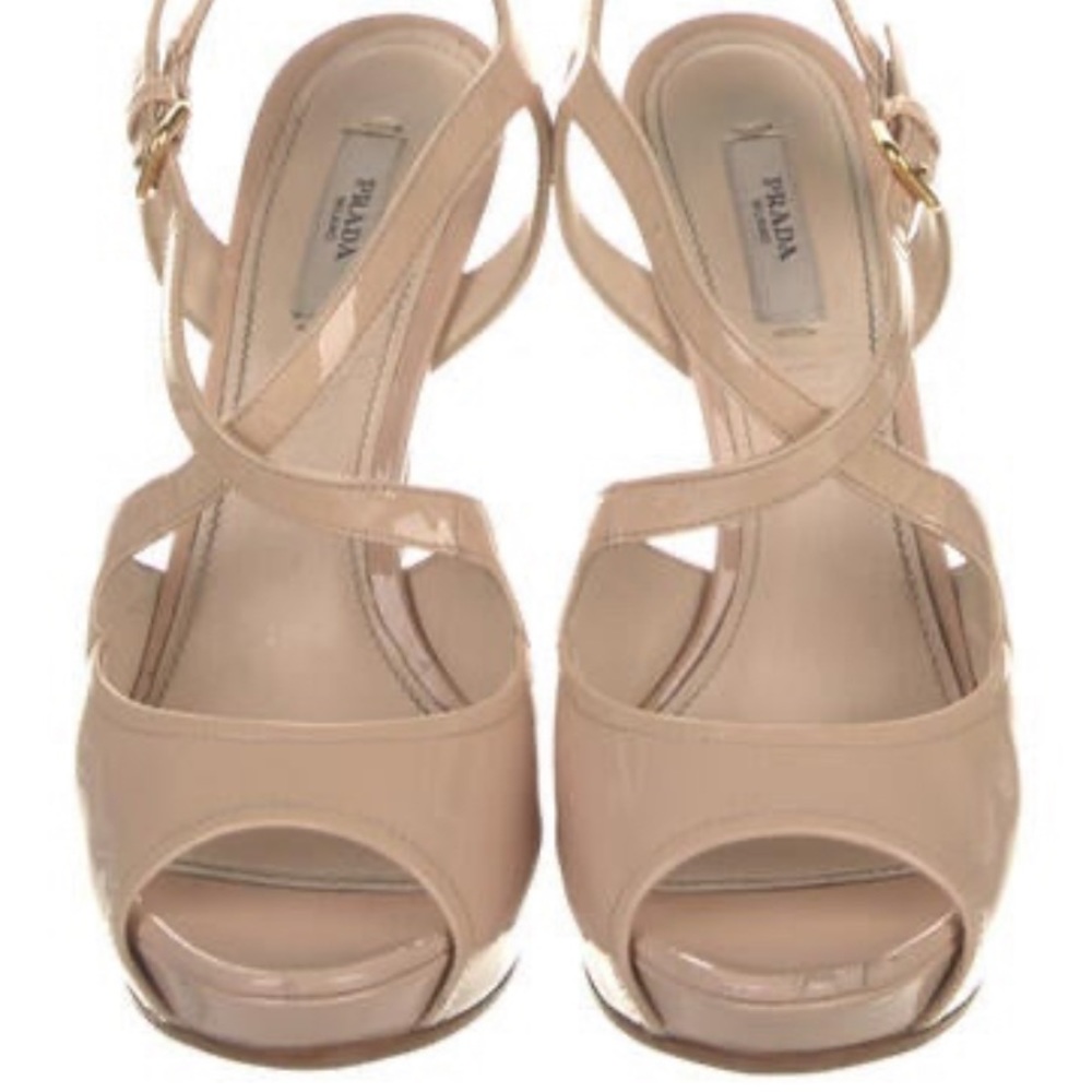 Prada patent leather platform strappy heels sz 38 ( sz 8 )